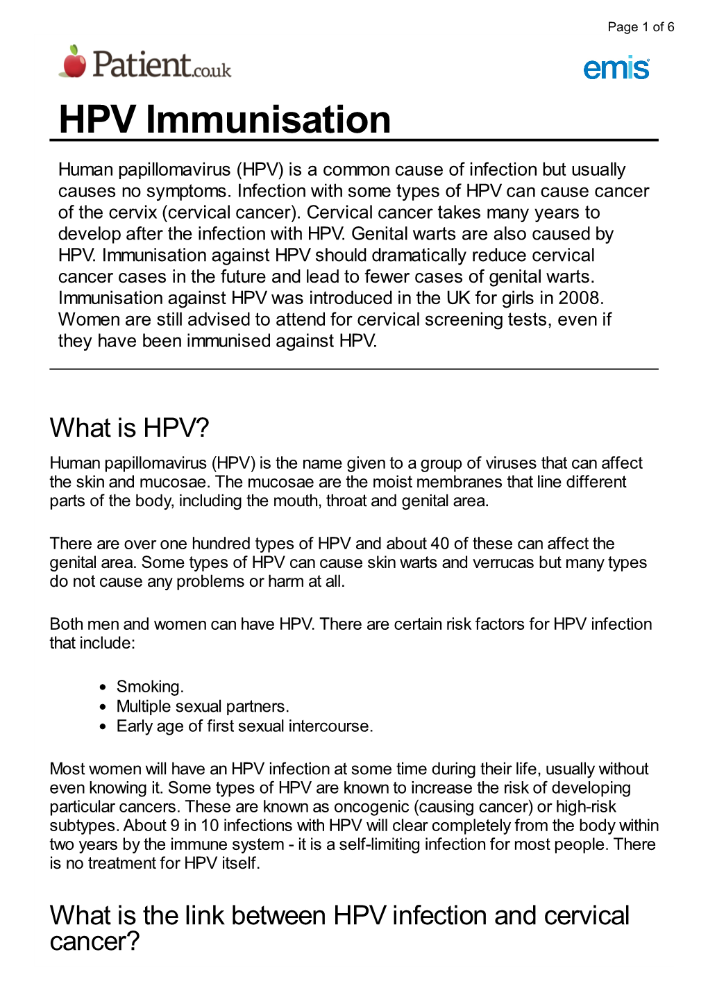 Cervical Cancer Immunisation