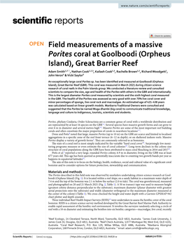 Field Measurements of a Massive Porites Coral at Goolboodi