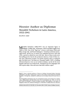 Hoosier Author As Diplomat Meredith Nicholson in Latin America, 1933-1941