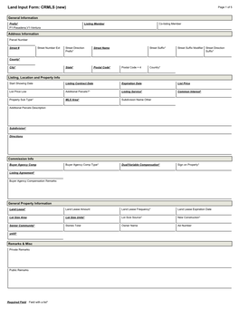 Land Input Form: CRMLS (New) Page 1 of 5