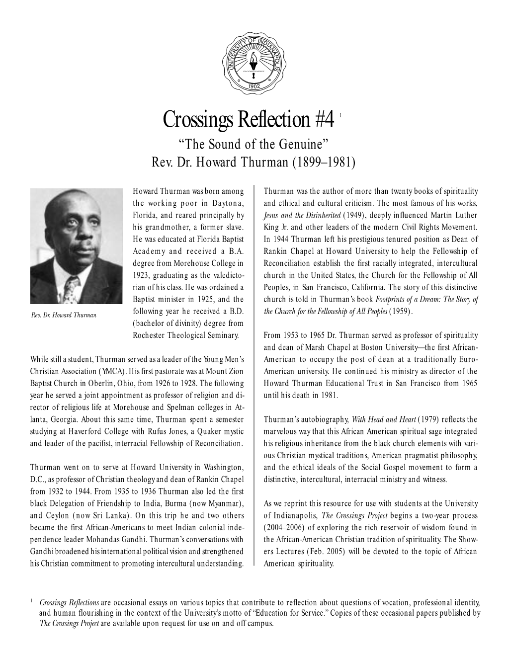 “The Sound of the Genuine” Rev. Dr. Howard Thurman (1899–1981)