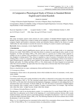 A Comparative Phonological Study of Elision in Standard British English and Central Kurdish