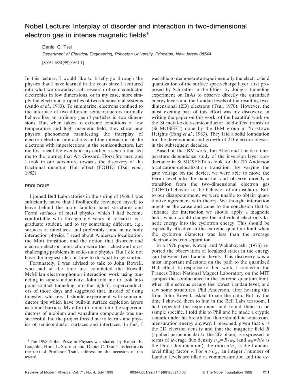 Interplay of Disorder and Interaction in Two-Dimensional Electron Gas in Intense Magnetic ﬁelds*