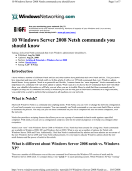 10 Windows Server 2008 Netsh Commands You Should Know Page 1 of 7