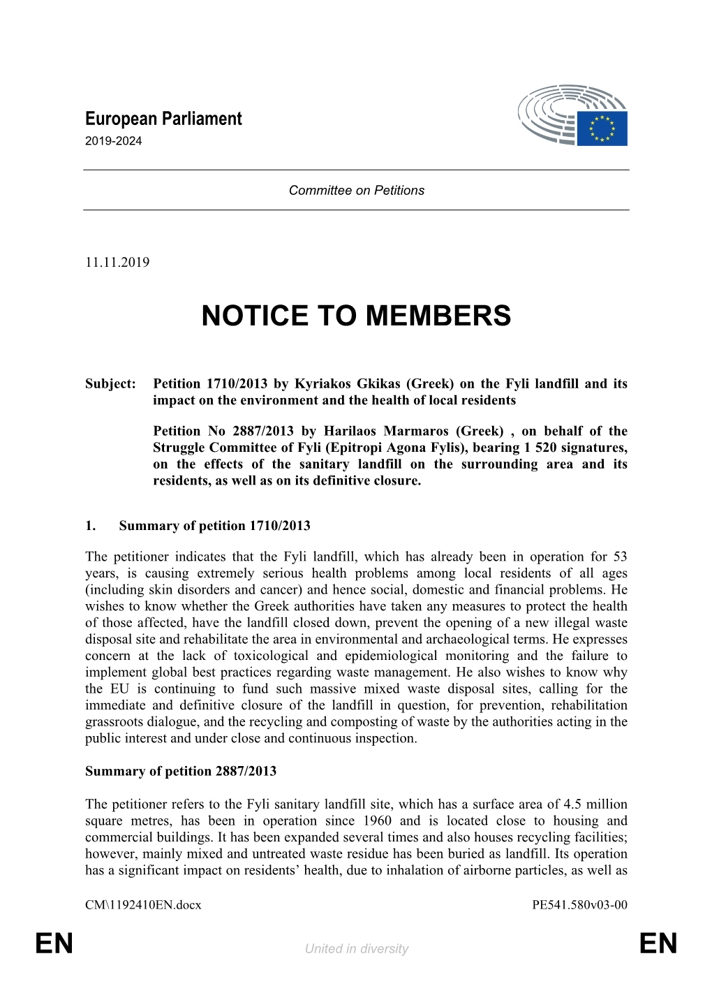 En En Notice to Members