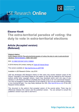 The Extra-Territorial Paradox of Voting: the Duty to Vote in Extra-Territorial Elections