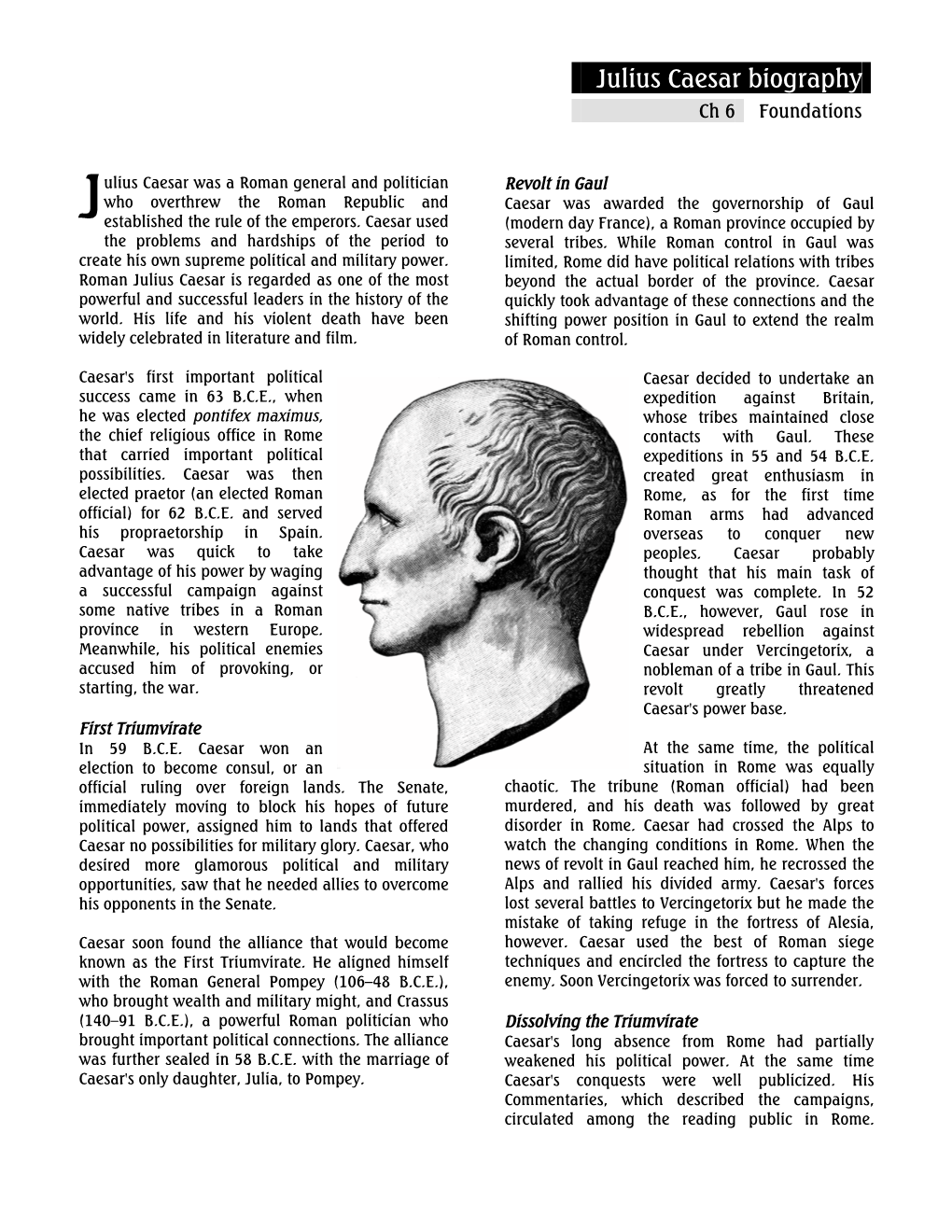 Julius Caesar Biography Ch 6 Foundations