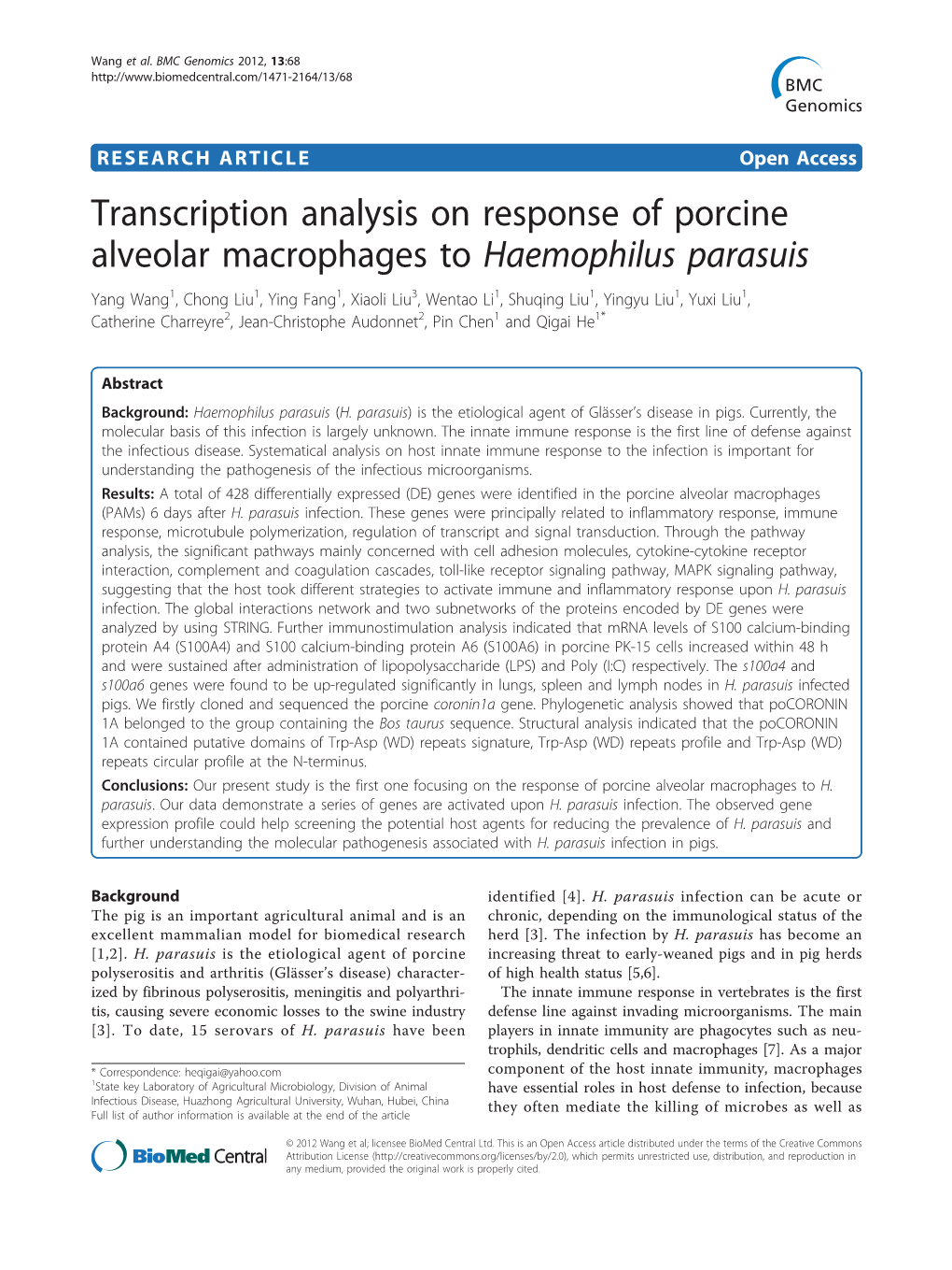 Transcription Analysis on Response of Porcine Alveolar Macrophages To