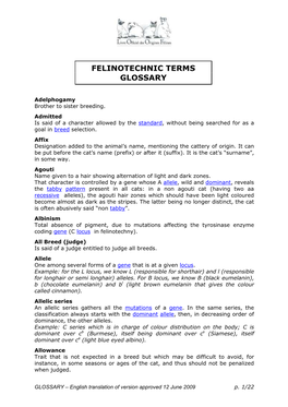 Felinotechnic Terms Glossary