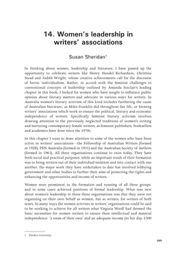 14. Women's Leadership in Writers' Associations Cooperation Among Writers and with a Particular Brief to Defend Freedom of Expression Internationally