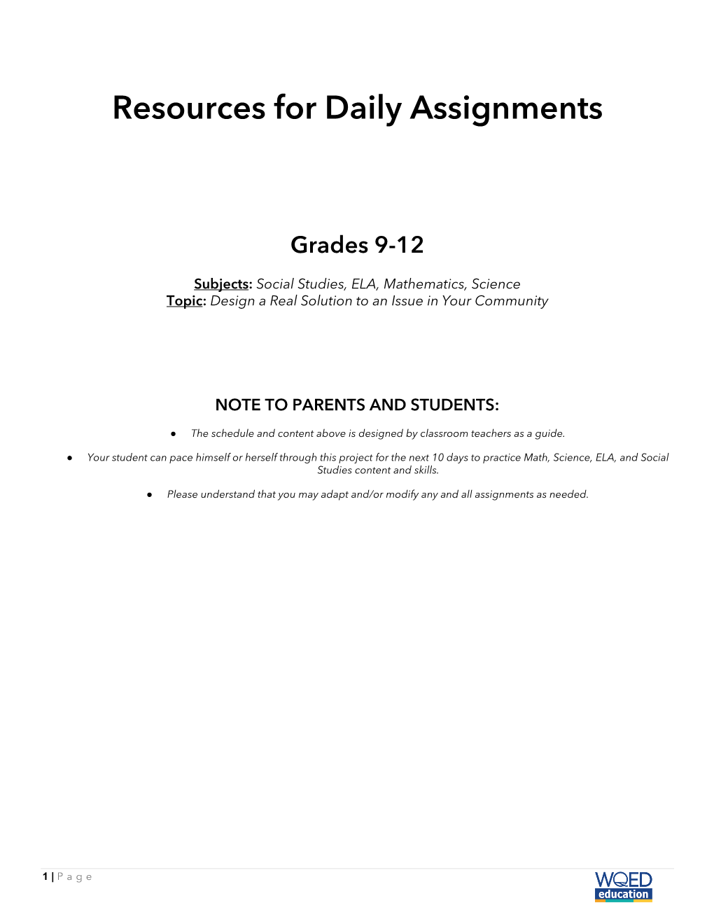 Resources for Daily Assignments