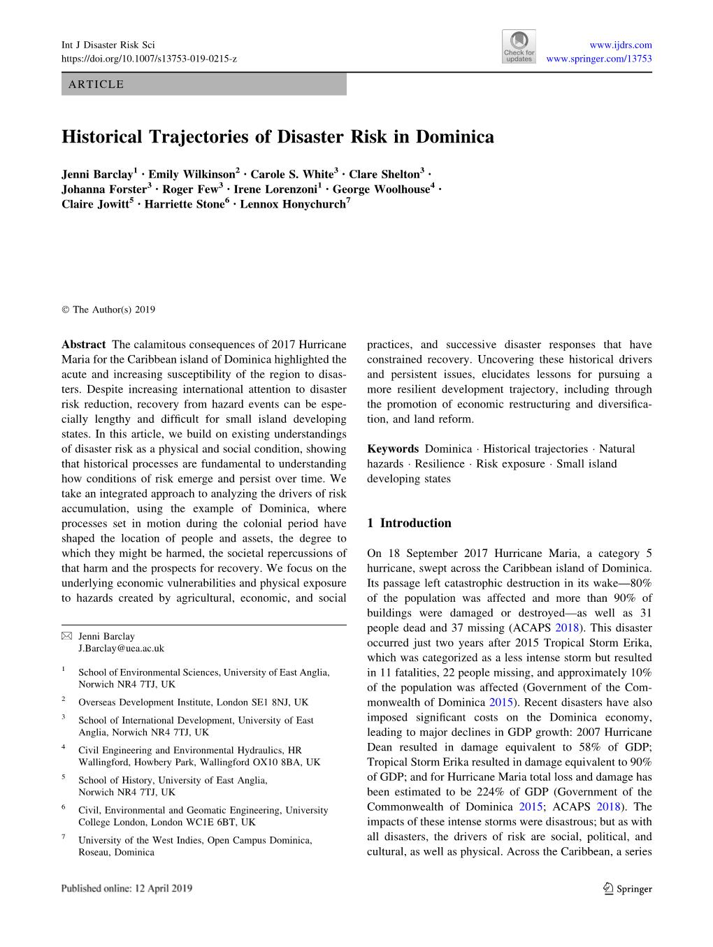 Historical Trajectories of Disaster Risk in Dominica