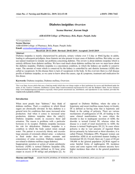 Diabetes Insipidus: Overview