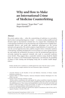 Why and How to Make an International Crime of Medicine Counterfeiting