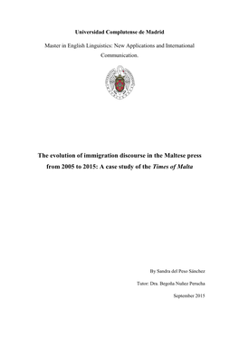 The Evolution of Immigration Discourse in the Maltese Press from 2005 to 2015: a Case Study of the Times of Malta