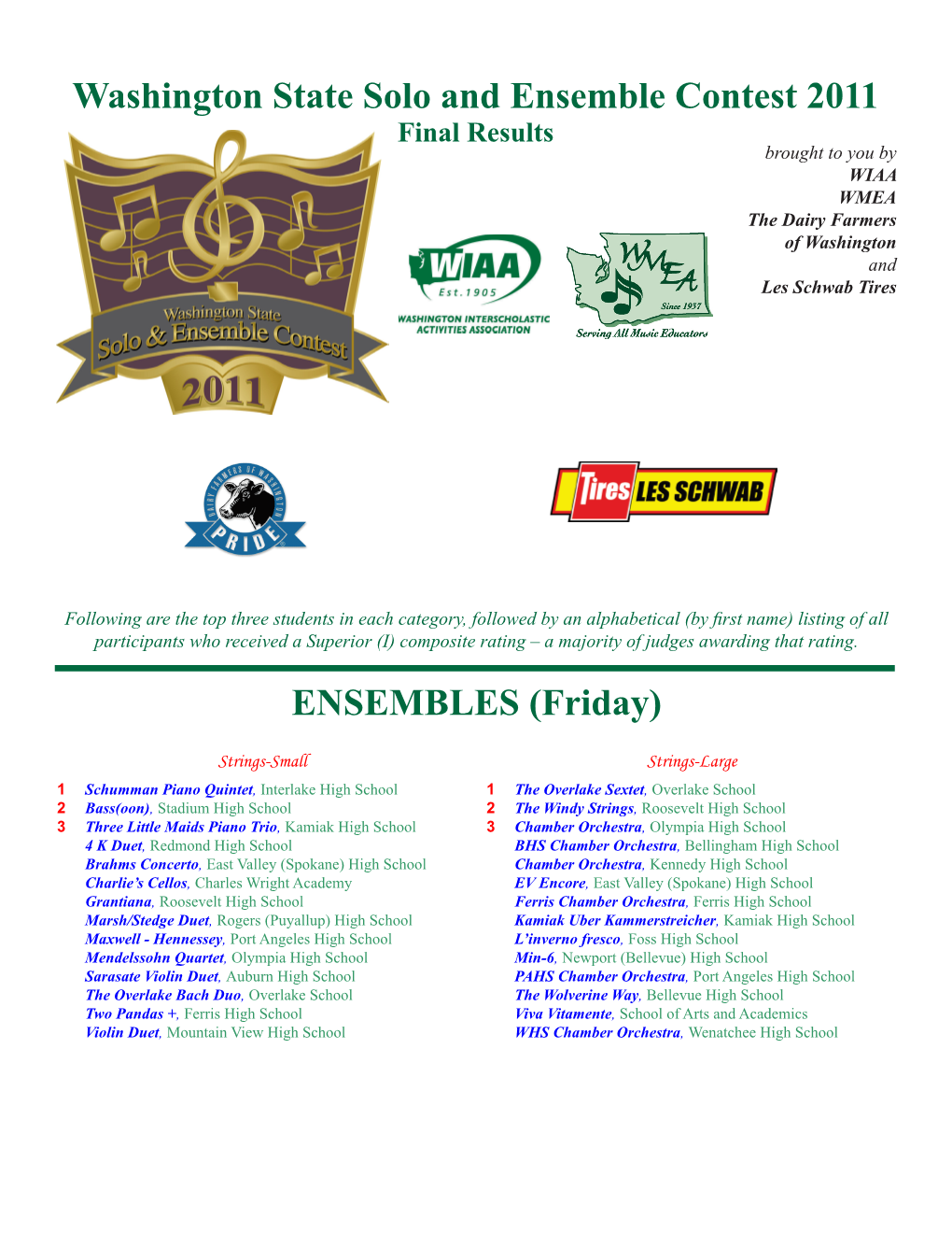 Washington State Solo and Ensemble Contest 2011 ENSEMBLES