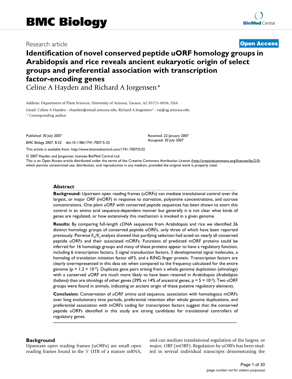 Identification of Novel Conserved Peptide Uorf Homology Groups In