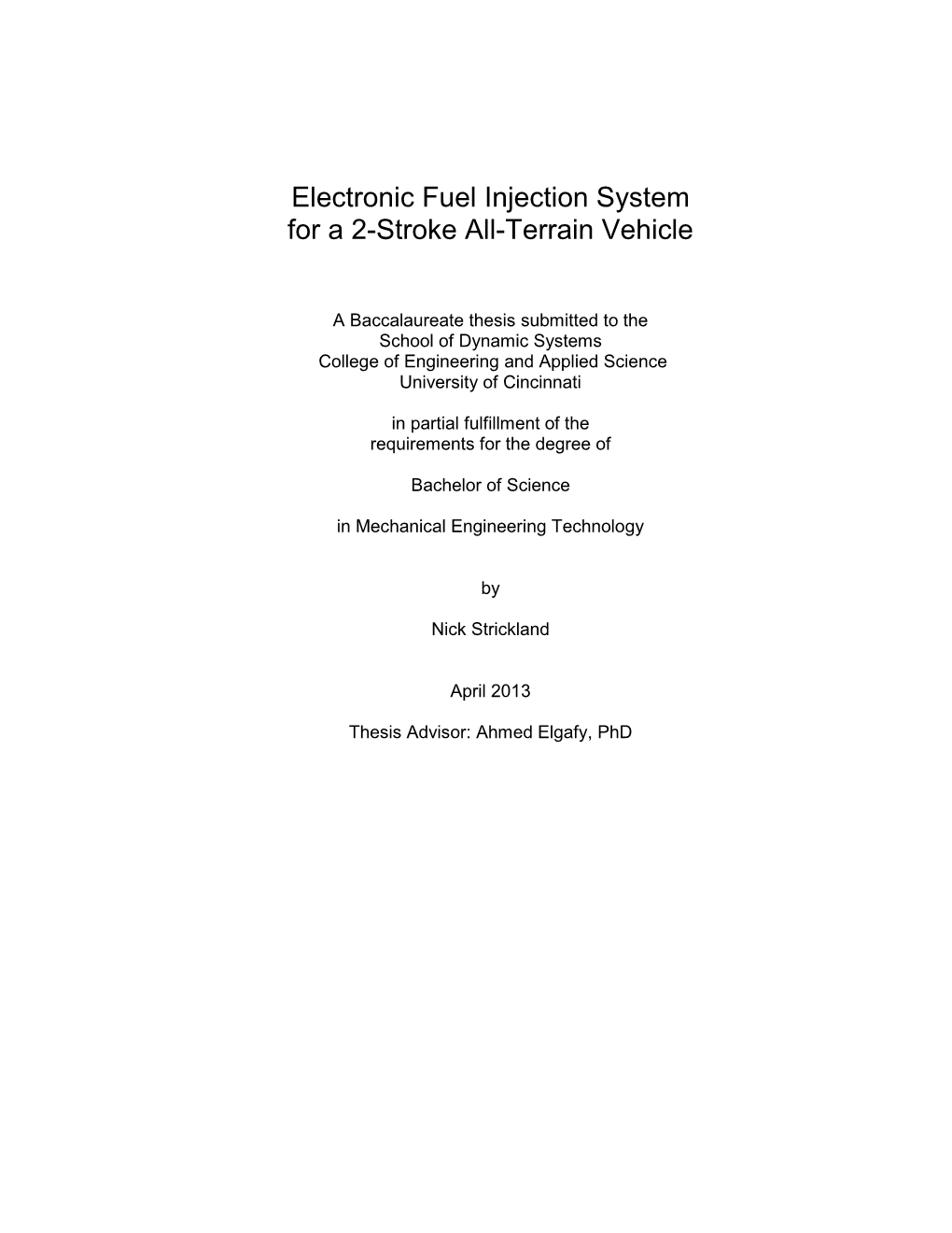 Electronic Fuel Injection System for a 2-Stroke All-Terrain Vehicle