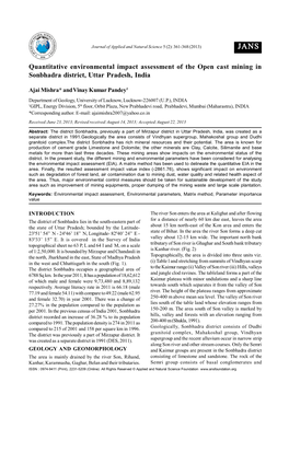 Quantitative Environmental Impact Assessment of the Open Cast Mining in Sonbhadra District, Uttar Pradesh, India