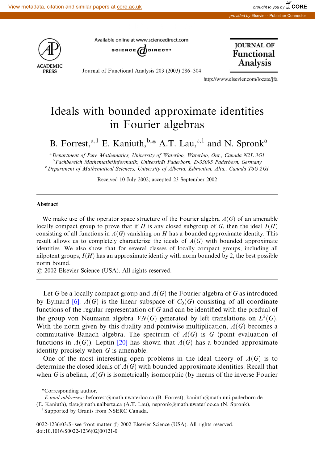 Ideals with Bounded Approximate Identities in Fourier Algebras