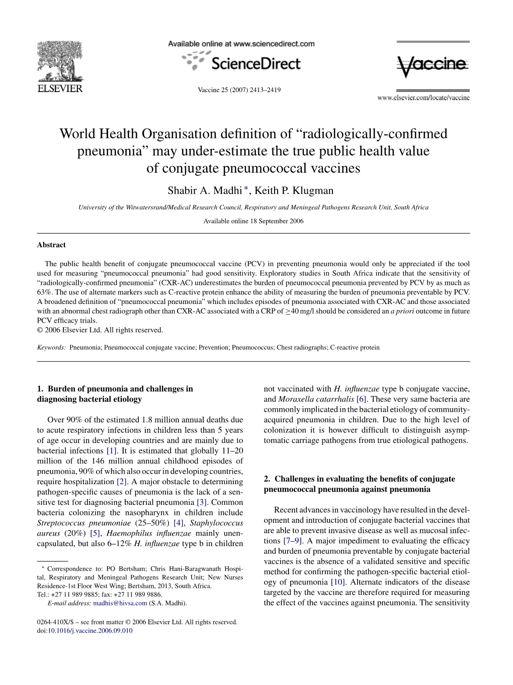 “Radiologically-Confirmed Pneumonia” May Under-Estimate the True Public