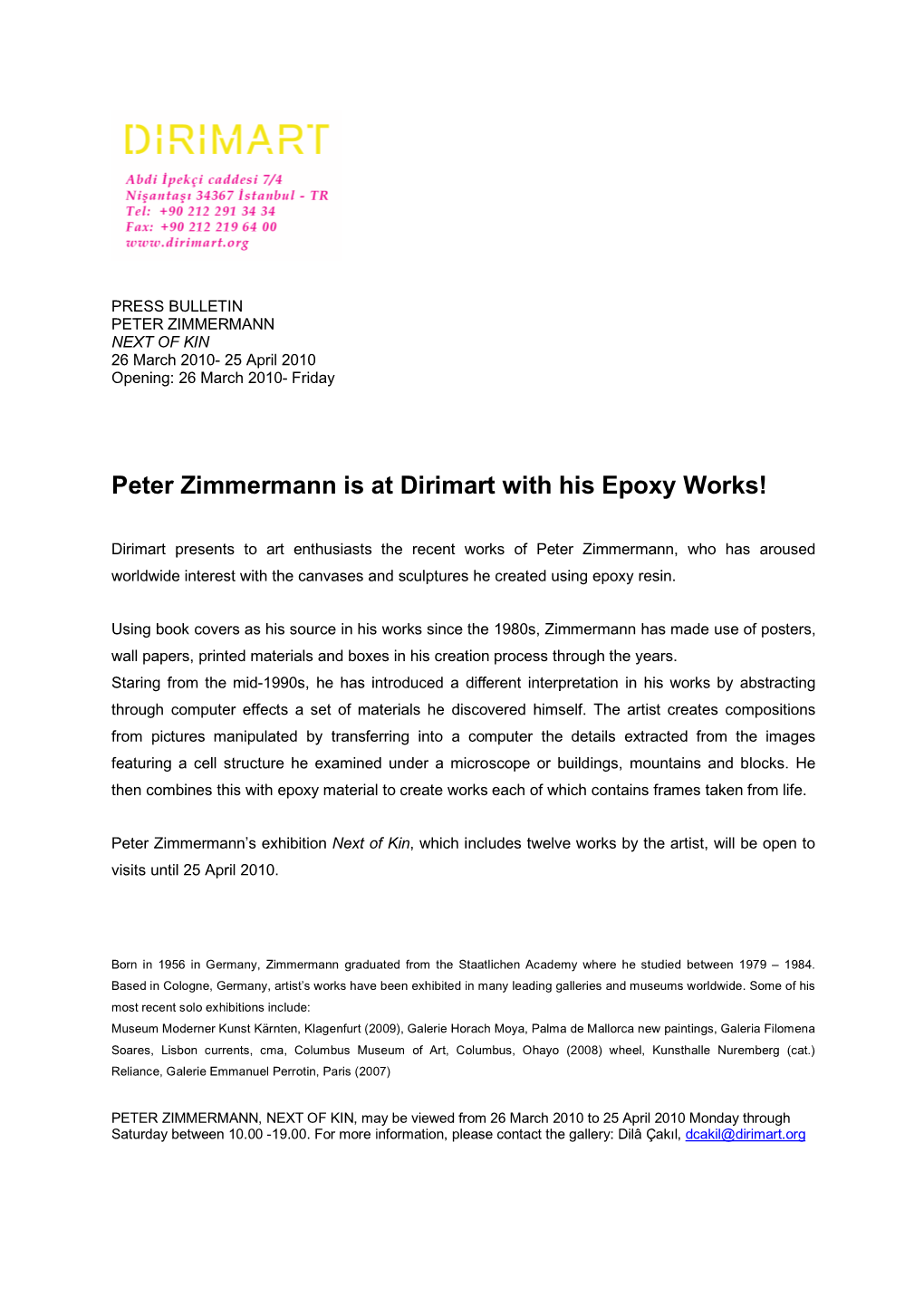 Peter Zimmermann-Press Release