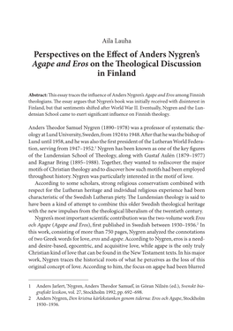 Perspectives on the Effect of Anders Nygren's Agape and Eros on the Theological Discussion in Finland