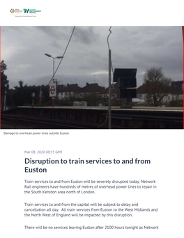 Disruption to Train Services to and from Euston