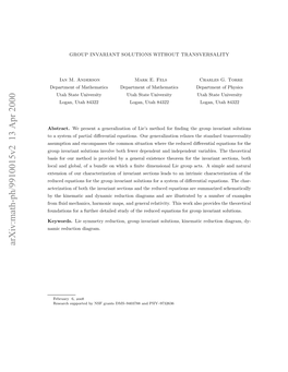 Group Invariant Solutions Without Transversality 2 in Detail, a General Method for Characterizing the Group Invariant Sections of a Given Bundle