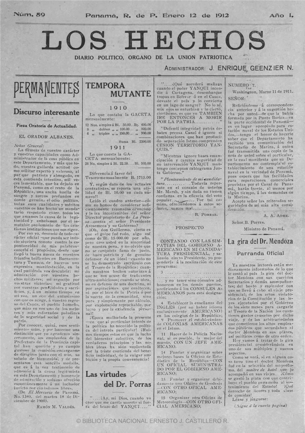 Los Hechos Diario Politico, Organo De La Union Patriotica