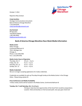 Bank of America Chicago Marathon Race Week Media Information