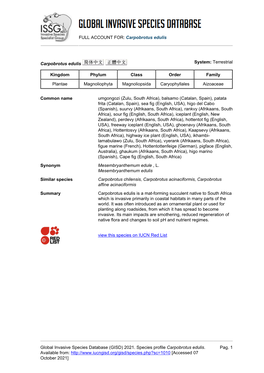 (GISD) 2021. Species Profile Carpobrotus Edulis. Available