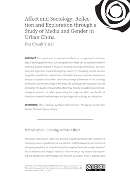 Affect and Sociology: Reflec- Tion and Exploration Through a Study of Media and Gender in Urban China Eva Cheuk Yin Li