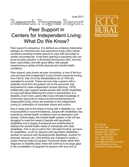 Peer Support in Centers for Independent Living: What Do We Know?