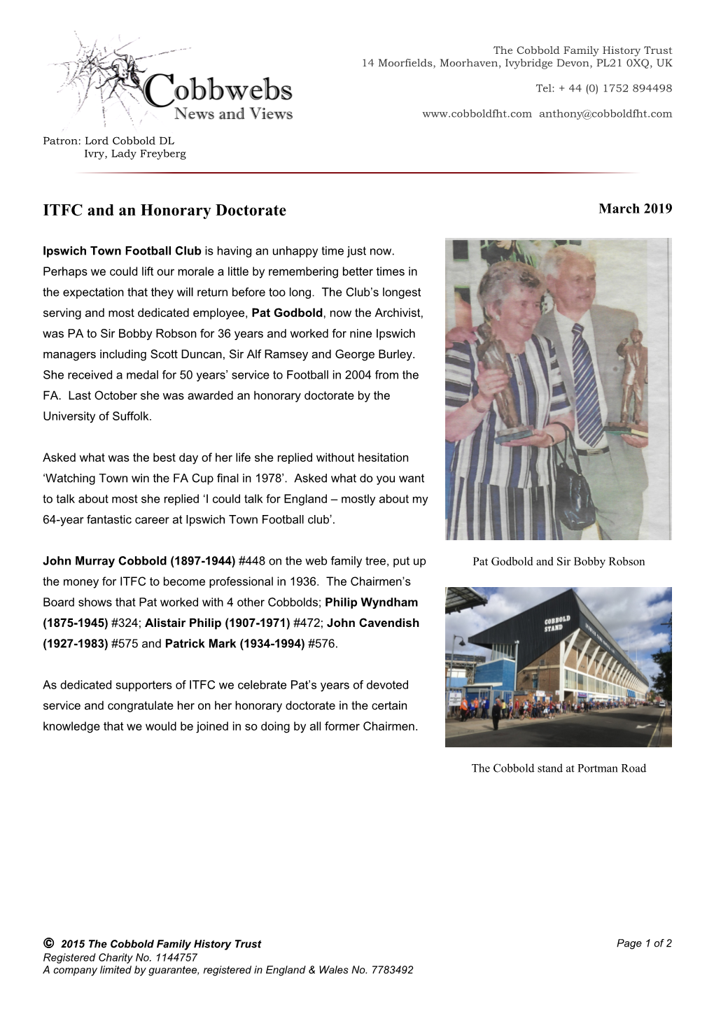 ITFC and an Honorary Doctorate March 2019