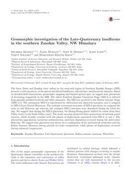 Geomorphic Investigation of the Late-Quaternary Landforms in the Southern Zanskar Valley, NW Himalaya