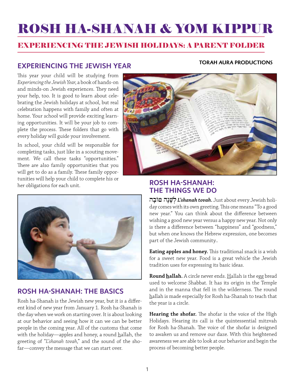 Yom Kippur Experiencing the Jewish Holidays: a Parent Folder