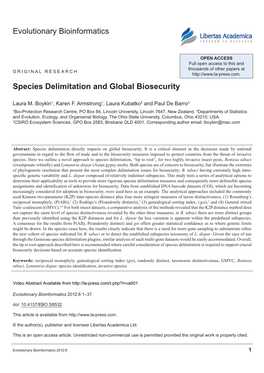 Evolutionary Bioinformatics Species Delimitation and Global Biosecurity