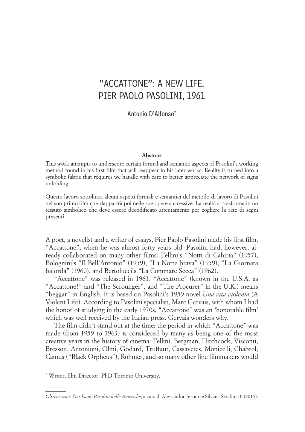 “Accattone”: a New Life. Pier Paolo Pasolini, 1961