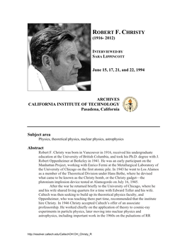 Robert F. Christy (1916- 2012)
