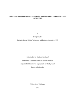 Dna Replication in Archaea: Priming, Transferase, and Elongation Activities