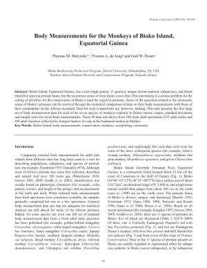 Body Measurements for the Monkeys of Bioko Island, Equatorial Guinea