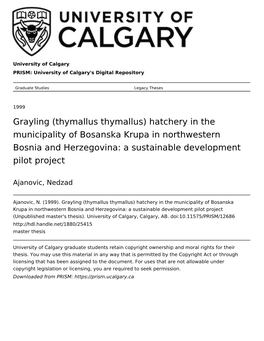 Grayling (Thymallus Thymallus) Hatchery in the Municipality of Bosanska Krupa in Northwestern Bosnia and Herzegovina: a Sustainable Development Pilot Project