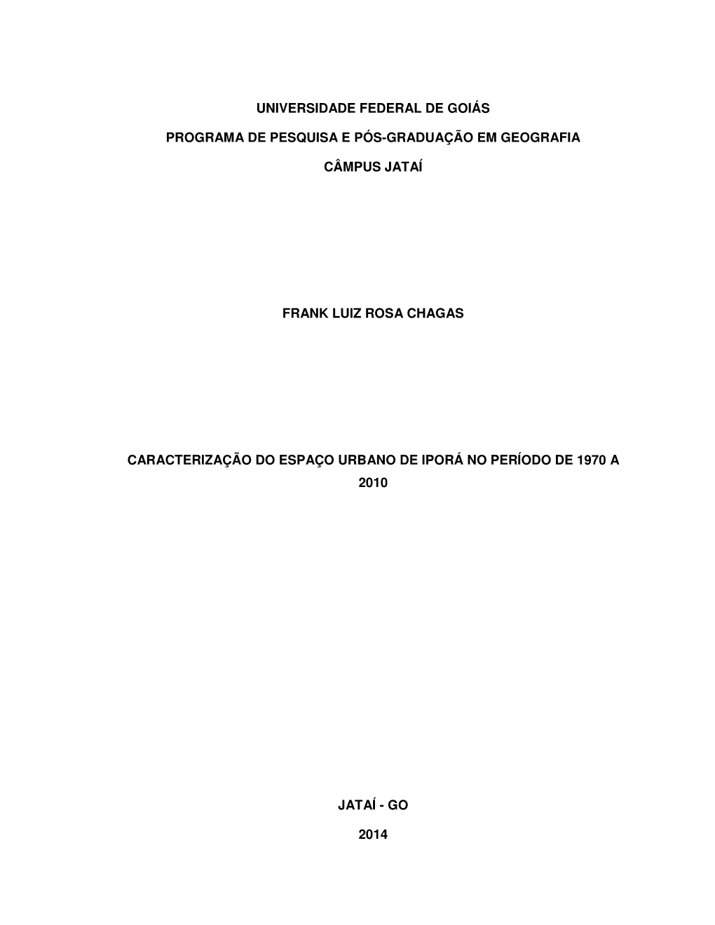 1 Universidade Federal De Goiás Programa De Pesquisa