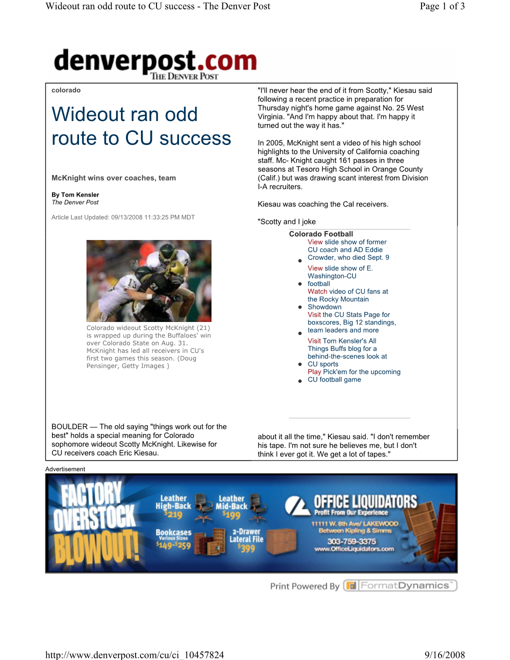 Wideout Ran Odd Route to CU Success - the Denver Post Page 1 of 3