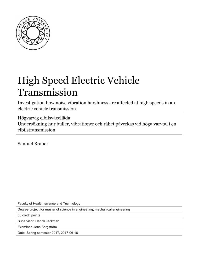 High Speed Electric Vehicle Transmission