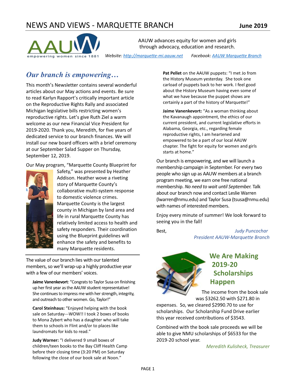 NEWS and VIEWS - MARQUETTE BRANCH June 2019