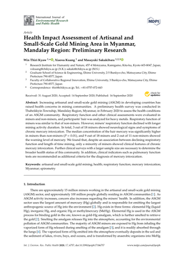 Health Impact Assessment of Artisanal and Small-Scale Gold Mining Area in Myanmar, Mandalay Region: Preliminary Research
