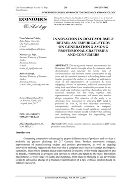 Innovation in Do-It-Yourself Retail: an Empirical Study on Generation X Among Professional Craftsmen and Consumers, Economics and Sociology, Vol