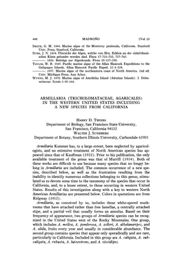 Armillaria (Tricholomataceae, Agari Cales) in the Western United States Including a New Species from California